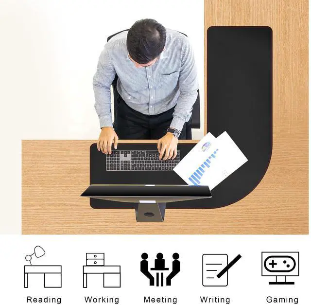 Alt view image 5 of 5 - ZORESYN L Shaped Desk Mat 39.4"(L) x 39.4"(S) x 13"(W), Computer Corner Desk Pad, Large Waterproof PU Leather Mouse pad for Corner Desk, Writing Desk Pad Protector - Black