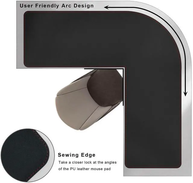 Alt view image 4 of 5 - ZORESYN L Shaped Desk Mat 39.4"(L) x 39.4"(S) x 13"(W), Computer Corner Desk Pad, Large Waterproof PU Leather Mouse pad for Corner Desk, Writing Desk Pad Protector - Black