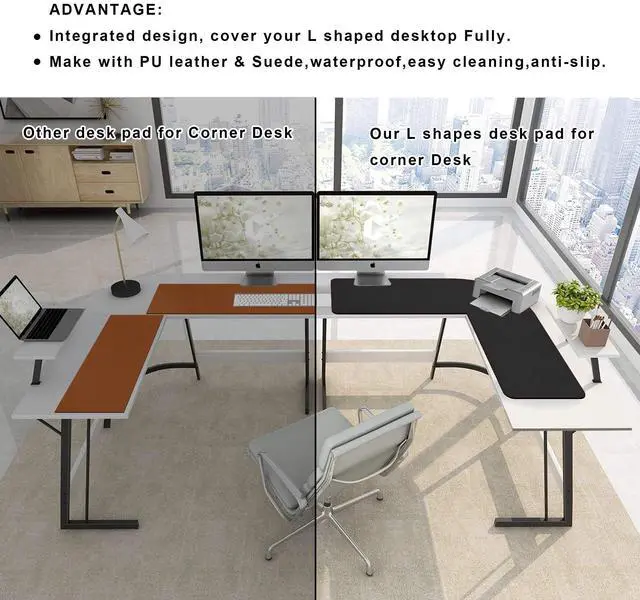 Alt view image 3 of 5 - ZORESYN L Shaped Desk Mat 39.4"(L) x 39.4"(S) x 13"(W), Computer Corner Desk Pad, Large Waterproof PU Leather Mouse pad for Corner Desk, Writing Desk Pad Protector - Black