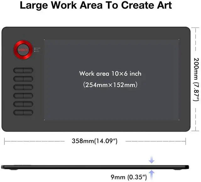 Alt view image 3 of 5 - Drawing Tablet, VEIKK A15 10x6 inch Drawing Pad with 12 Shortcut Keys, 8192 Levels of Pressure and Battery-Free Pen, 20 Additional Nibs, Graphic Tablet for Win/Mac/Linux/Android OS (Red)