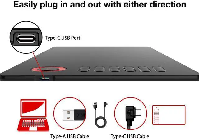 Alt view image 5 of 5 - Drawing Tablet, VEIKK A15 10x6 inch Drawing Pad with 12 Shortcut Keys, 8192 Levels of Pressure and Battery-Free Pen, 20 Additional Nibs, Graphic Tablet for Win/Mac/Linux/Android OS (Red)