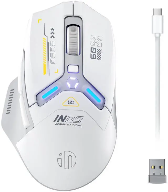 Main image of INPHIC IN9 Wireless Gaming Mouse, True Tri-Mode Bluetooth/Type-C Wired/2.4G Wireless Connection, 10000 DPl, Fully Programmable, RGB Backlit, for Laptop PC Mac