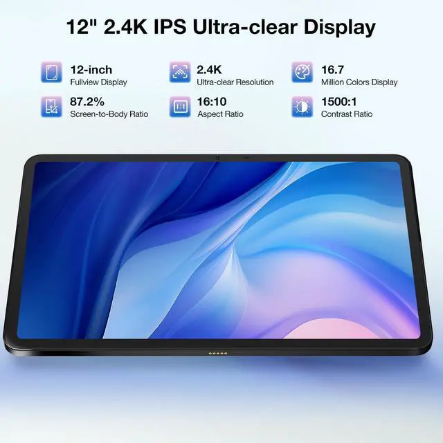 Alt view image 2 of 5 - DOOGEE T40Pro Tablet with Keyboard, 12 inch 512GB ROM+20GB RAM Android 15 Gaming Tablet with 2.4K Display, 18W Fast Charging, 10800mAh Batter,Gray