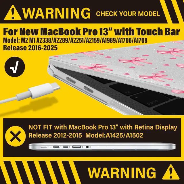 Alt view image 3 of 5 - IBENZER Compatible with 2025 2024 M2 MacBook Pro 13 Inch Case 2025-2016 M1 A2338 A2289 A2251 A2159 A1989 A1706 A1708, Hard Shell Case & Keyboard Cover for Mac Pro 13, Bow, MT13-BOW+1