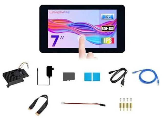 Main image of Waveshare Display Accessories B, Compatible with Raspberry Pi 5, Bundle with 7inch LCD, TF Card 64GB, Cable, Cooler and so on (10 Items)