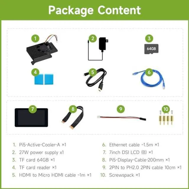 Alt view image 2 of 5 - Waveshare Display Accessories B, Compatible with Raspberry Pi 5, Bundle with 7inch LCD, TF Card 64GB, Cable, Cooler and so on (10 Items)