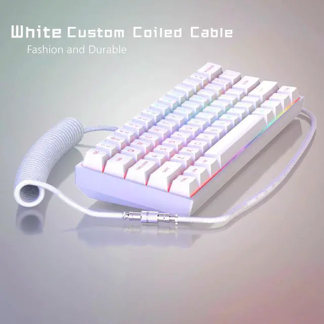 Alt view image 2 of 4 - Womier Coiled Keyboard Cable - Detachable Aviator Coiled Cable Wired Gaming Mouse,White RGB Anime Gamer Mouse