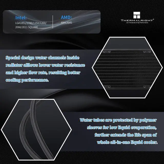 Alt view image 4 of 5 - Thermalright Frozen Infinity 360 Black CPU Water Cooler,360 Aio CPU Cooler,Triple TL-M12 PWM Fans,Infinity Mirror CPU Cooling,for AM4/AM5,Intel LGA1851/1700/1150/1151/2011