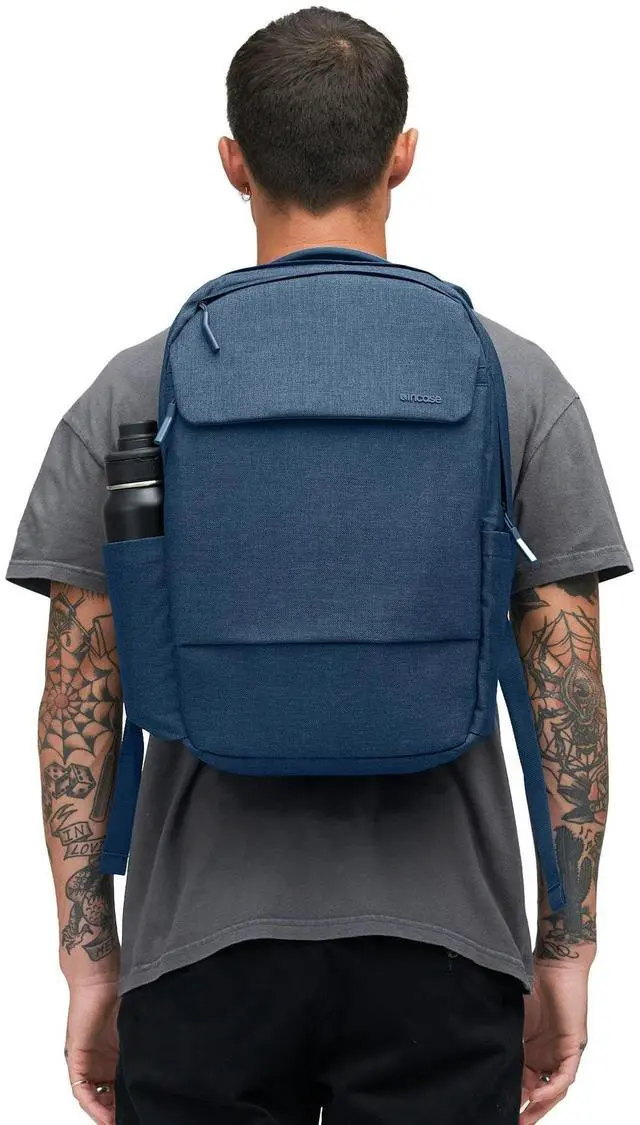 Alt view image 5 of 5 - Incase Crosstown Backpack 20L - Durable Backpack Work, Travel & Daily Use - Faux Fur laptop pocket. External Zippered Pocket, Water Bottle Slips & Travel Pass-Through. Navy
