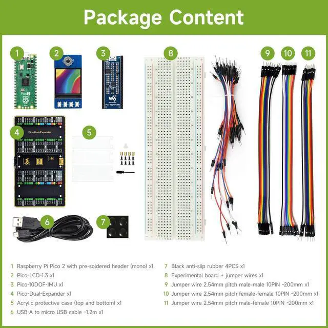 Alt view image 2 of 5 - Waveshare Evaluation Kit, Compatible with Raspberry Pi Pico 2 Microcontroller Board, Based On Official RP2350 Chip, Dual-Core & Dual-Architecture Design, 11 Items