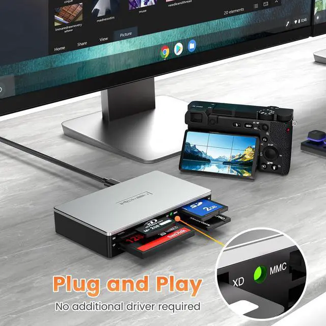 Alt view image 4 of 5 - SmartMedia Card Reader Writer All-in-1 USB Universal Multi Card Adapter Slim Hub Read Smart Media, xD, SD, SDHC, SDXC, UHS-I, MMC, MS Pro Duo, CF, MD, Camera Flash Memory Cards For Windows, Mac, Linux