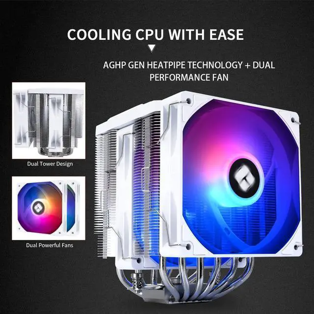 Alt view image 4 of 5 - Thermalright Peerless Assassin 120 Digital ARGB White CPU Cooler, Double Towers and Double Fans Cooling, CPU Air Cooler, Digital Screen Top Cover, for AM4/AM5,Intel LGA1851/1700/115X/1200