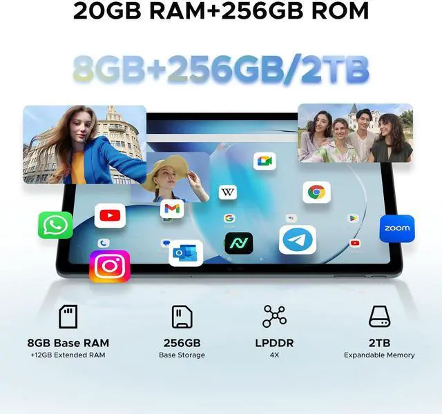Alt view image 5 of 5 - DOOGEE T36(2025) Android 15 Tablet,12 inch Tablet 20GB+256GB/ 2TB Expand Octa-Core Gaming Tablets,8800mAh,FHD+ Touchscreen Tablet with sim Card Slot,WiFi 5,Dual Camera,BT5.0,Widevine L1,Black