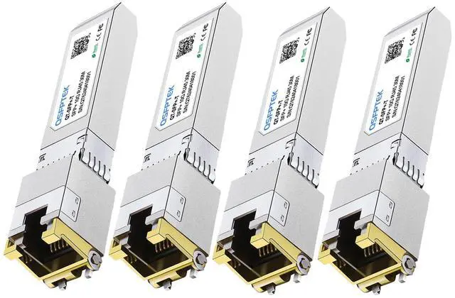 Main image of 4Pack 10GBASE-T SFP+ to RJ45 Copper Module Mini-GBIC Transceiver for Cisco SFP-10G-T-S, Ubiquiti UF-RJ45-10G , Netgear, Mikrotik, D-Link, Supermicro, TP-Link, Linksys, CAT6A/CAT7, up to 100FT(30M)