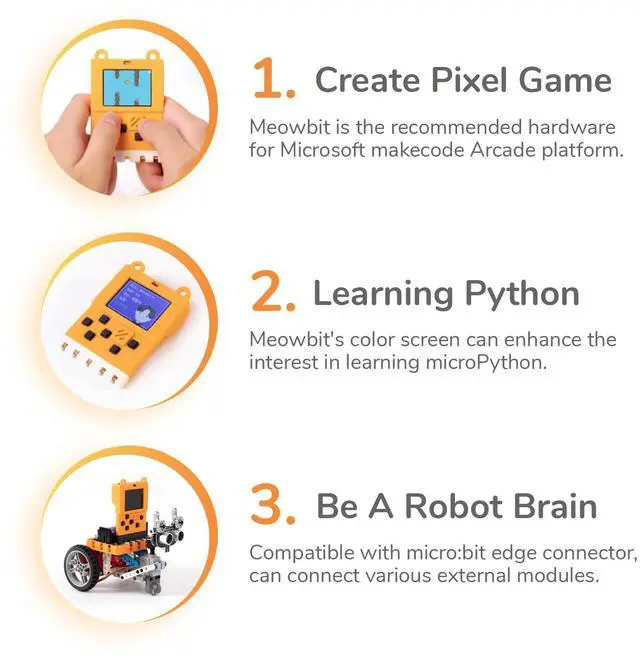 Alt view image 2 of 5 - KittenBot Meowbit Card-Sized Retro Coding Arcade Programmable Handheld Game Console Suitable for STEM Education Compatible Micro:bit Expansion Board for Kids Ages 10+(Orange)