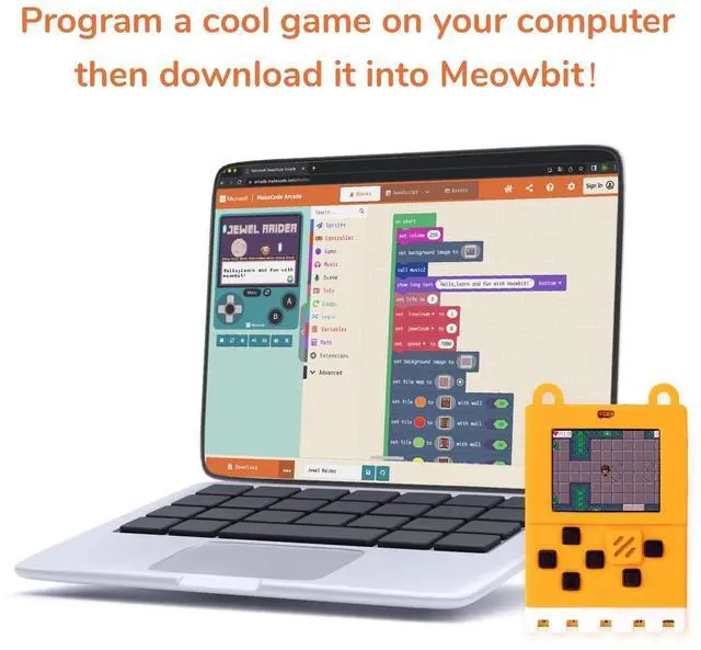 Alt view image 3 of 5 - KittenBot Meowbit Card-Sized Retro Coding Arcade Programmable Handheld Game Console Suitable for STEM Education Compatible Micro:bit Expansion Board for Kids Ages 10+(Orange)