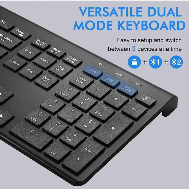 Alt view image 3 of 5 - UrbanX Plug and Play Compact Rechargeable Wireless Bluetooth Full Size Keyboard and Mouse Combo for Insignia NS-24DF310NA21 TV - Windows, macOS, iPadOS, Android, PC, Mac, Laptop, Tablet -Black