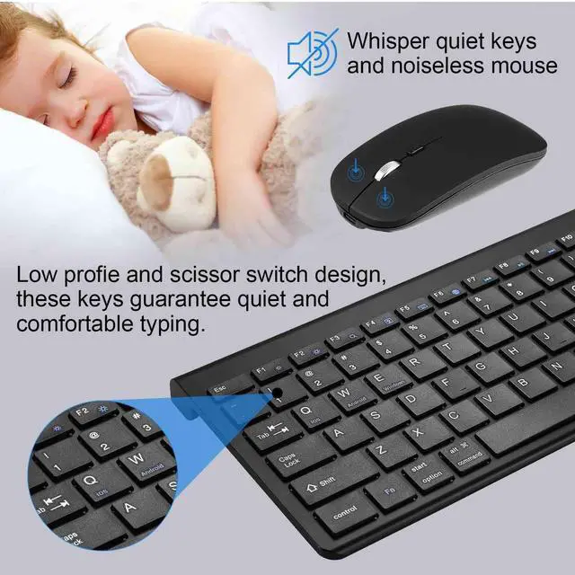 Alt view image 4 of 5 - UrbanX Plug and Play Compact Rechargeable Wireless Bluetooth Full Size Keyboard and Mouse Combo for Insignia NS-24DF310NA21 TV - Windows, macOS, iPadOS, Android, PC, Mac, Laptop, Tablet -Black