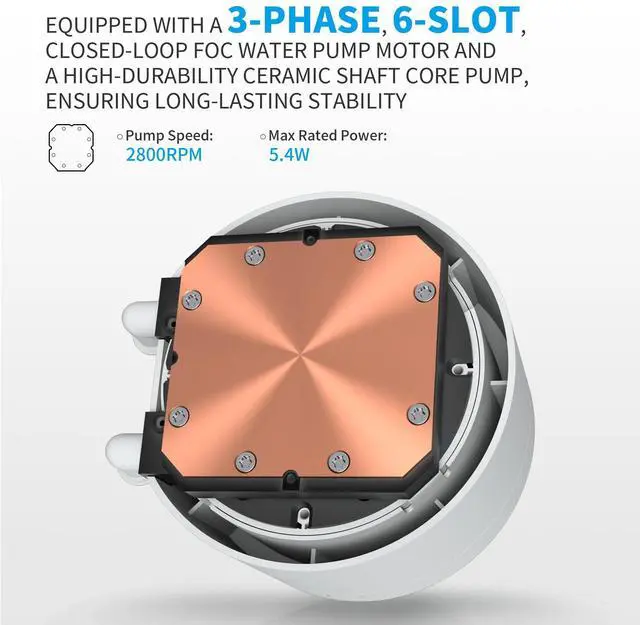 Alt view image 3 of 5 - SAMA Q70 CPU AIO Water Cooler, FDB Bearings PWM Fans, Magnetic Detachable, Customizable 2.8" Circular LCD Display for Images, PWM-Controlled Pump, LGA 1366/115X/2011/1200/1700/1851, AM4/AM5, White