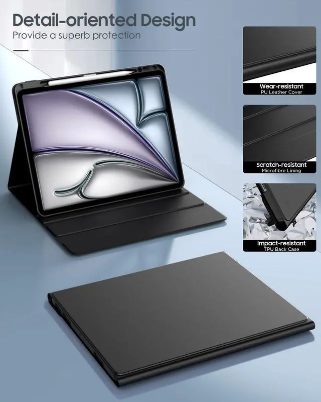 Alt view image 3 of 5 - MoKo for iPad Air 13 Inch Case with Keyboard (M3 2025/M2 2024), iPad Pro 12.9 inch (5th/6th Gen) Keyboard Case with 7 Colors Backlit, Pencil Holder, Multi-Angle Detachable Bluetooth Keyboard Off-Black