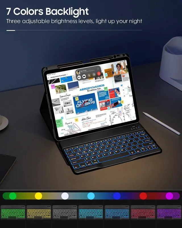 Alt view image 4 of 5 - MoKo for iPad Air 13 Inch Case with Keyboard (M3 2025/M2 2024), iPad Pro 12.9 inch (5th/6th Gen) Keyboard Case with 7 Colors Backlit, Pencil Holder, Multi-Angle Detachable Bluetooth Keyboard Off-Black