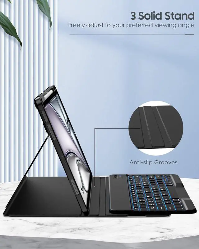 Alt view image 5 of 5 - MoKo for iPad Air 13 Inch Case with Keyboard (M3 2025/M2 2024), iPad Pro 12.9 inch (5th/6th Gen) Keyboard Case with 7 Colors Backlit, Pencil Holder, Multi-Angle Detachable Bluetooth Keyboard Off-Black