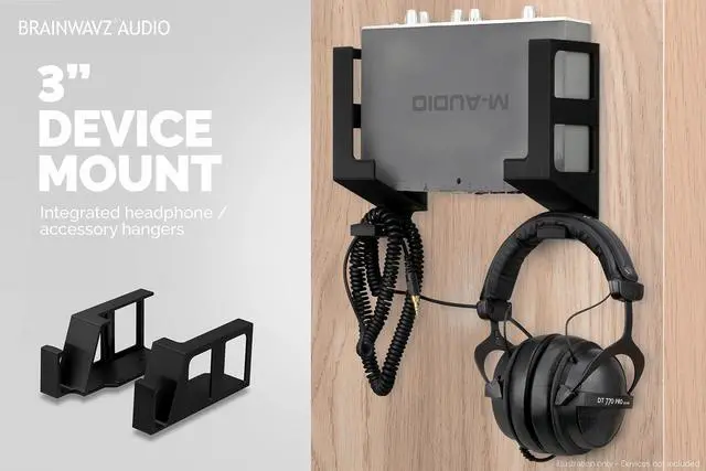 Alt view image 2 of 5 - BRAINWAVZ Laptop Wall Mount and Headphone Hanger Holder, Adhesive & Screw-in, 3" Wide for Modem, Router, Mesh, TV Cable Box, Network Switch & More, Black