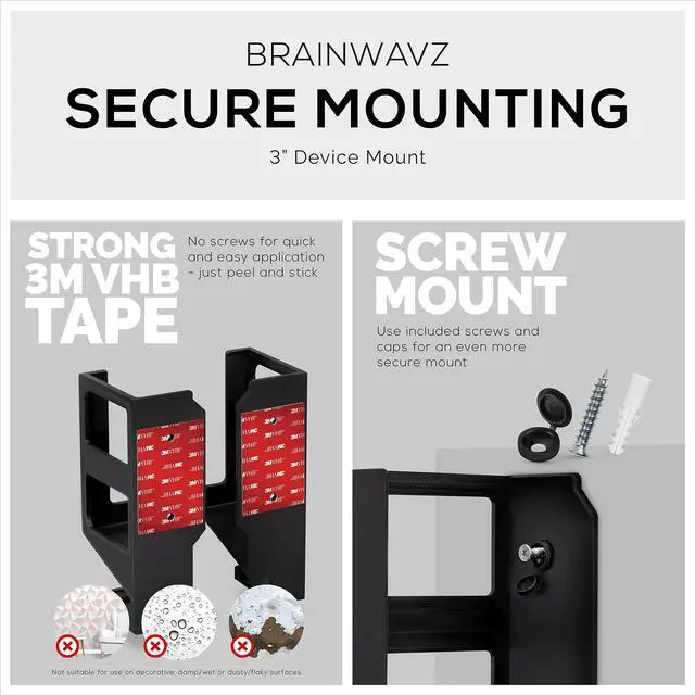 Alt view image 3 of 5 - BRAINWAVZ Laptop Wall Mount and Headphone Hanger Holder, Adhesive & Screw-in, 3" Wide for Modem, Router, Mesh, TV Cable Box, Network Switch & More, Black