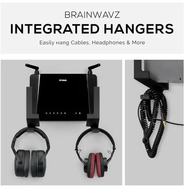 Alt view image 5 of 5 - BRAINWAVZ Laptop Wall Mount and Headphone Hanger Holder, Adhesive & Screw-in, 3" Wide for Modem, Router, Mesh, TV Cable Box, Network Switch & More, Black