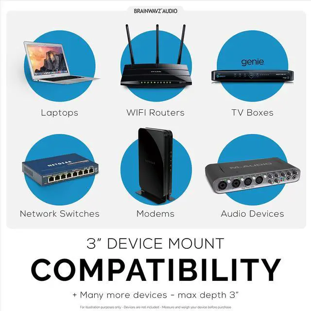 Alt view image 4 of 5 - BRAINWAVZ Laptop Wall Mount and Headphone Hanger Holder, Adhesive & Screw-in, 3" Wide for Modem, Router, Mesh, TV Cable Box, Network Switch & More, Black