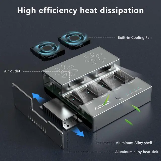Alt view image 2 of 5 - AOKO M.2 NVMe SSD Cloner Duplicator with Cooling Fan, 4-Bay M.2 Cloner NVMe Enclosure for PCIe 22110 2280 2260 2242 2230 SSD NVMe Docking Station,Support 1-to-3 Offline Clone -Aluminum Alloy