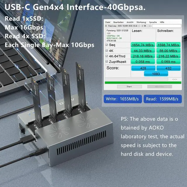 Alt view image 3 of 5 - AOKO M.2 NVMe SSD Cloner Duplicator with Cooling Fan, 4-Bay M.2 Cloner NVMe Enclosure for PCIe 22110 2280 2260 2242 2230 SSD NVMe Docking Station,Support 1-to-3 Offline Clone -Aluminum Alloy