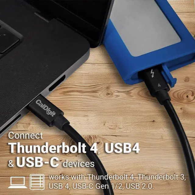 Alt view image 4 of 5 - CalDigit Thunderbolt 4 Cable - 40Gbps 100W Power Delivery, Compatible with Thunderbolt 3 & USB Type C, MacBook Pro, iMac, iPhone 15 Max, Black (0.8 Meter 2.62 Feet, Thunderbolt 4 / USB 4 Cable)