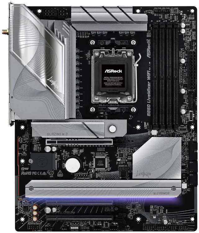 Alt view image 2 of 5 - ASRock AMD B850 LiveMixer WiFi 7 Socket AM5 Ryzen 9000/8000/7000 Series DDR5 8000+ (OC) MHz 256GB ATX Motherboard M.2 SATA3 6.0 Gb/s PCIe 5.0 BIOS Flashback 1 HDMI 1 DisplayPort