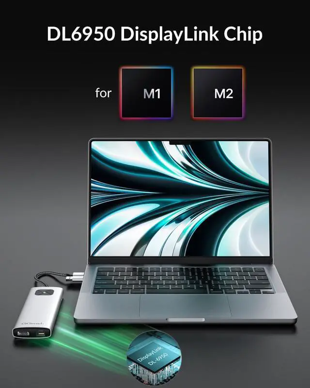 Alt view image 3 of 5 - GiGimundo LK10 USB3.0 Displaylink Docking Station Dual 4K 60Hz for M1 M2 M3 MacBook/PC/Laptop, Portable DisplayLink Adapter with 3xUSB3.2 Ports, 2xHDMI, 2xDP, USB-C PD100W, Ethernet, Audio, Silver