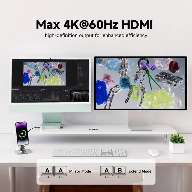 Alt view image 3 of 5 - Minisopuru iExpandMate DS802PRO iMac Accessories with 4K@60Hz HDMI, USB C Charging, 2.5GbE, 4TB M.2 SSD Enclosure, USB C Hub for iMac 24 inch M1/M3/M4, iMac Hub with 4xUSB, SD/TF, Audio | Green