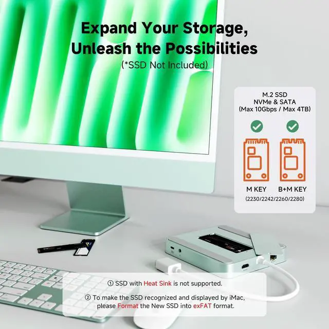Alt view image 5 of 5 - Minisopuru iExpandMate DS802PRO iMac Accessories with 4K@60Hz HDMI, USB C Charging, 2.5GbE, 4TB M.2 SSD Enclosure, USB C Hub for iMac 24 inch M1/M3/M4, iMac Hub with 4xUSB, SD/TF, Audio | Green