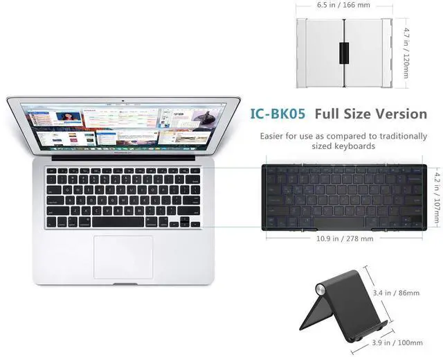 Alt view image 4 of 5 - iClever BK05 Bluetooth Keyboard with 3-Color Backlight, Bluetooth 5.1 Multi-Device Foldable Keyboard with Aluminum Alloy Base for iOS Windows Android Tablets, Smartphones, Laptops, PC and More