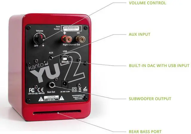 Alt view image 3 of 5 - Kanto YU2GR PC Gaming Desktop Speakers | 3" Composite Drivers | 3/4" Silk Dome Tweeter | Class D Amplifier | 100 Watts | Built-in USB DAC | Subwoofer Output | Pair | Gloss Red