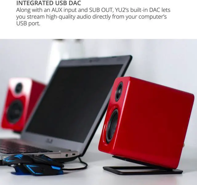 Alt view image 4 of 5 - Kanto YU2GR PC Gaming Desktop Speakers | 3" Composite Drivers | 3/4" Silk Dome Tweeter | Class D Amplifier | 100 Watts | Built-in USB DAC | Subwoofer Output | Pair | Gloss Red