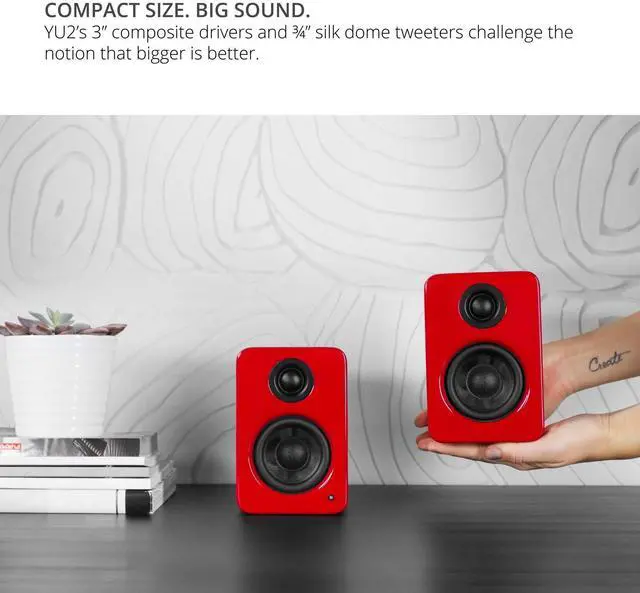 Alt view image 5 of 5 - Kanto YU2GR PC Gaming Desktop Speakers | 3" Composite Drivers | 3/4" Silk Dome Tweeter | Class D Amplifier | 100 Watts | Built-in USB DAC | Subwoofer Output | Pair | Gloss Red