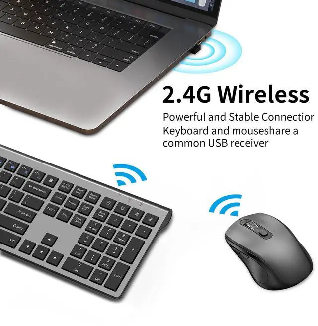 Alt view image 2 of 5 - Wireless Keyboard Mouse Combo,2.4Ghz USB Full Size Cordless Computer Silent Keyboard and Ergonomics Mouse, Scissor Switch Keys, Fn Lock, for Laptop PC Chromebook and Windows 11/10/7/XP - Grey