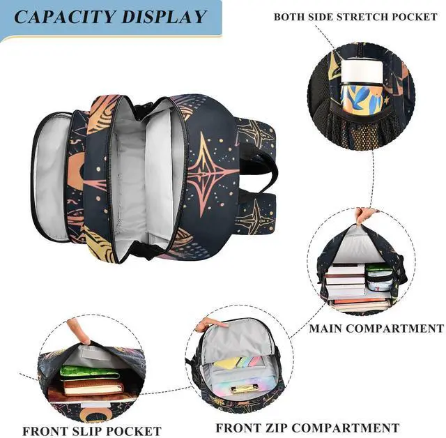 Alt view image 4 of 5 - ALAZA Moon Stars Alchemy Witch Laptop Backpack Purse for Women Men Travel Bag Casual Daypack with Compartment & Multiple Pockets