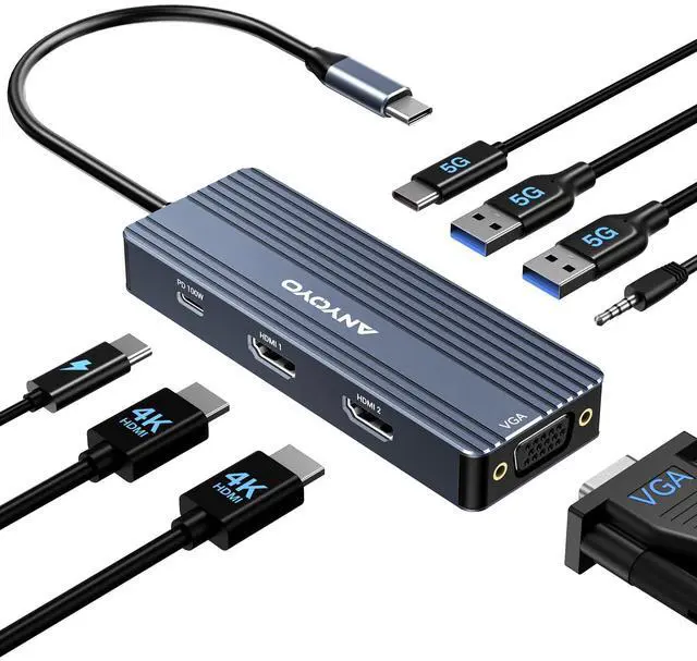 Main image of ANYOYO USB C Docking Station Dual HDMI Monitor Adapter 8-in-1 USB C HUB 3 Monitors Adapter with 4K HDMI +VGA +PD100W+Audio Laptop Docking Station for Dell/Lenovo/HP/Samsung/ASUS (Gary)