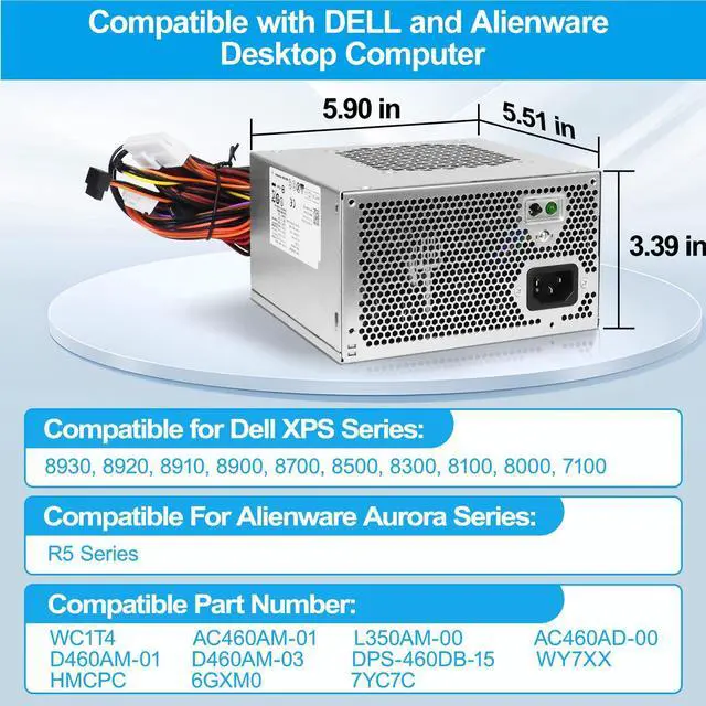 Alt view image 2 of 5 - Upgraded HU460AM-01 460W Power Supply PSU Compatible with Dell XPS 8930 8920 8910 8900 8700 8300 8100 8000 Alien-Ware Aurora R5 Replacement DPS-460DB-15 AC460AM-01 WY7XX WC1T4 D460AM-03 L350AM-00