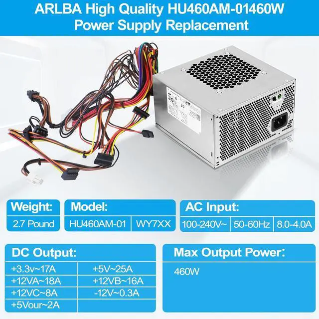 Alt view image 5 of 5 - Upgraded HU460AM-01 460W Power Supply PSU Compatible with Dell XPS 8930 8920 8910 8900 8700 8300 8100 8000 Alien-Ware Aurora R5 Replacement DPS-460DB-15 AC460AM-01 WY7XX WC1T4 D460AM-03 L350AM-00