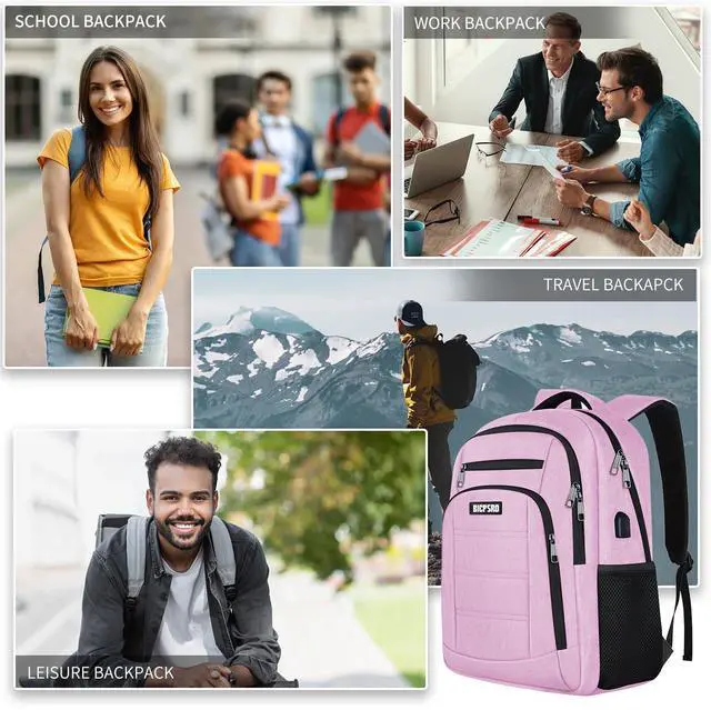 Alt view image 2 of 5 - Backpack for Women, School Backpack for Girls, Work Business Back pack with USB Charging Port,Water Resistant College Computer Bookbag Fits 15.6 Inch Laptop,Back Pack,Mochilas Pink