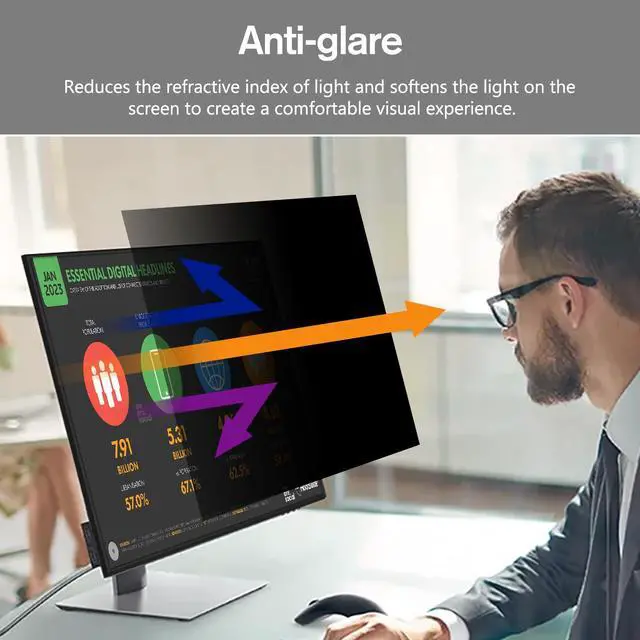 Alt view image 3 of 5 - bersem 2 Pack 24 Inch Computer Privacy Screen for 16:9 Ratio Monitors, Anti-Glare, Blue Light Filter, Removable, UV-Blocking