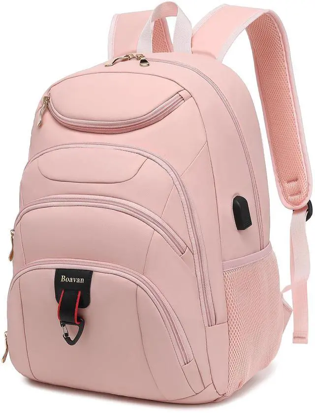 Main image of Boavan Laptop Backpack for women, 15.6 inch Laptop Bag with USB Port, Waterproof Travel Work Backpack Purse, Anti-Theft Teacher Nurse Doctor Casual Bookbags Office Business backpack,Pink