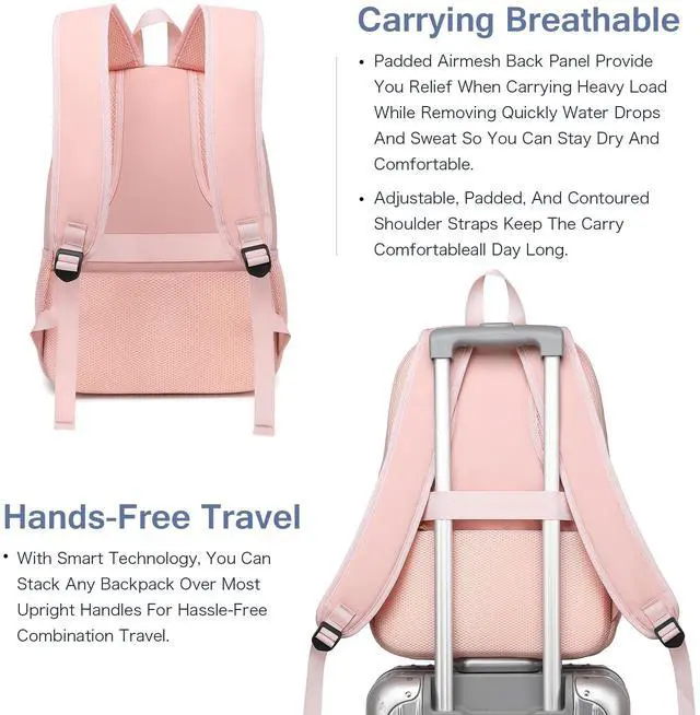 Alt view image 4 of 5 - Boavan Laptop Backpack for women, 15.6 inch Laptop Bag with USB Port, Waterproof Travel Work Backpack Purse, Anti-Theft Teacher Nurse Doctor Casual Bookbags Office Business backpack,Pink
